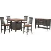 Dakota 6 Piece 42 to 54" Counter Dining Set w/ Storage & Sideboard in Distressed Brown & Gray Wood