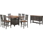 Dakota 8 Piece 42 to 54" Counter Dining Set w/ Storage & Sideboard in Distressed Brown & Gray Wood