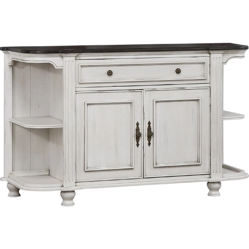 French Chic Buffet Sideboard in Antique White & Walnut Brown Wood