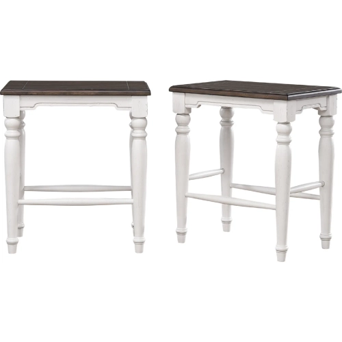 French Chic 24" Backless Counter Stool in Antique White & Walnut Brown Solid Wood (Set of 2)