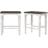 French Chic 24" Backless Counter Stool in Antique White & Walnut Brown Solid Wood (Set of 2)