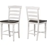 French Chic Ladder Back Counter Stools in  Antique White & Walnut Brown Solid Wood (Set of 2)