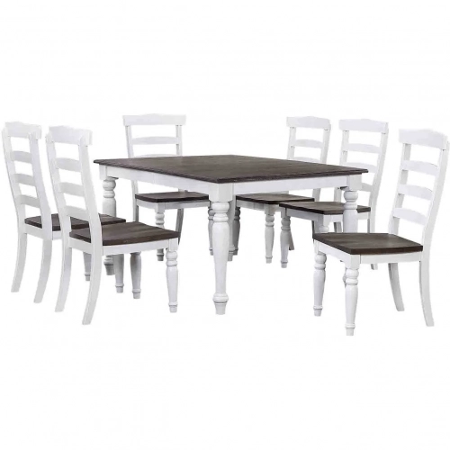 French Chic 7 Piece 60" to 96" Extension Dining Set in Distressed White & Brown Wood