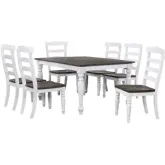 French Chic 7 Piece 60" to 96" Extension Dining Set in Distressed White & Brown Wood
