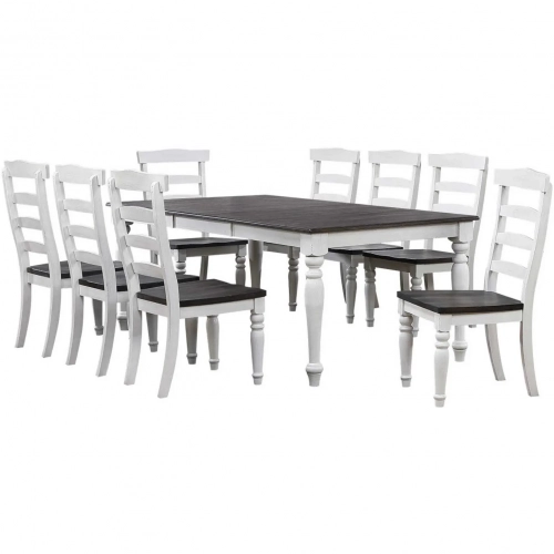 French Chic 9 Piece 60" to 96" Extension Dining Set in Distressed White & Brown Wood