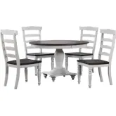 French Chic 5 Piece 48" Round Adjustable Dining Set in Distressed White & Brown Wood