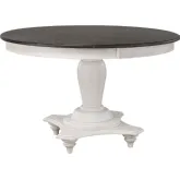 French Chic 48" Round Adjustable 30"H to 36"H Pedestal Dining Table in Distressed White & Brown Wood