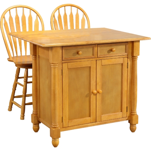 Oak Selections Extension Drop Leaf Kitchen Island Set in Light Oak