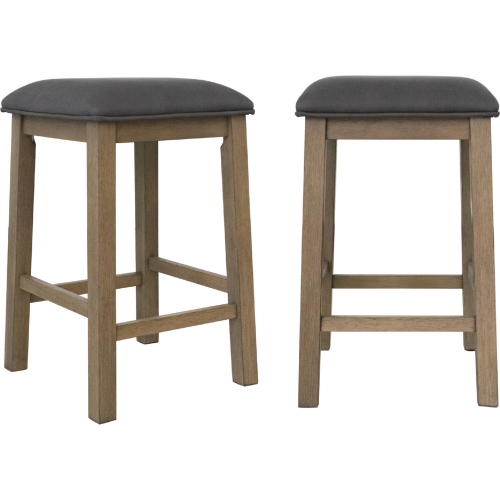 Saunders Counter Stool in Acacia Wood & Gray Fabric (Set of 2)