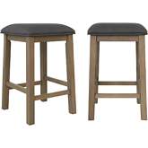 Saunders Counter Stool in Acacia Wood & Gray Fabric (Set of 2)