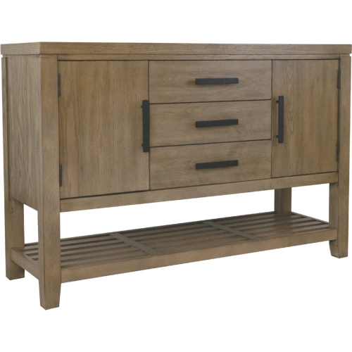 Saunders Sideboard with USB Power Strip in Distressed Brown Acacia Wood