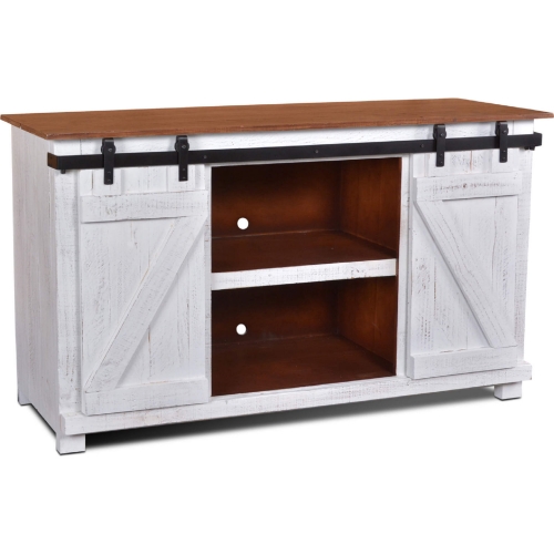 Rustic French 70" TV Stand Console in Distressed White & Brown Wood