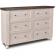 Rustic French 6 Drawer Double Dresser in Distressed White & Brown Wood