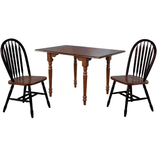 Andrews 3 Piece Dining Set w/ Antique Black & Chestnut Drop Leaf Table & Black & Wood Windsor Chairs