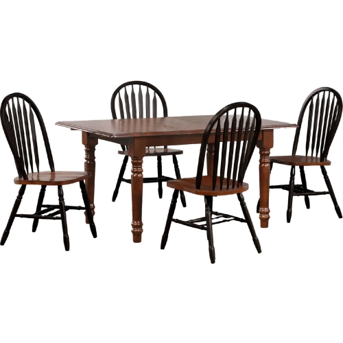 Andrews 5 Piece Dining Set w/ Chestnut Extension Table & Black & Wood Windsor Chairs