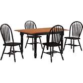 Selections 5 Piece Ext Butterfly Leaf Dining Set; Windsor Chair in Antique Black & Distressed Cher