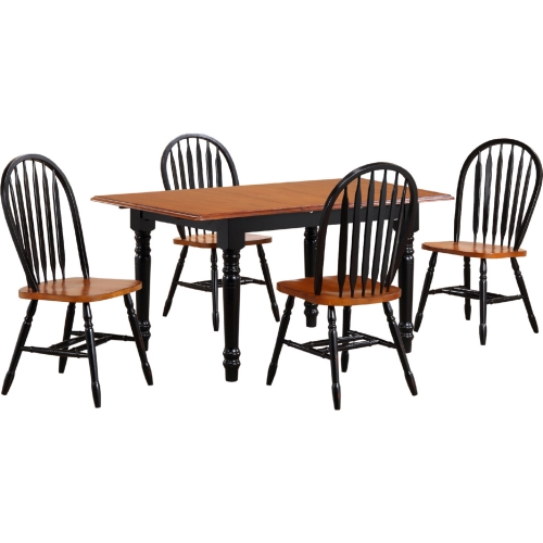 Selections 5 Piece Ext Butterfly Leaf Dining Set; Windsor Chair in Antique Black & Distressed Cher