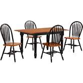 Selections 5 Piece Ext Butterfly Leaf Dining Set; Windsor Chair in Antique Black & Distressed Cher