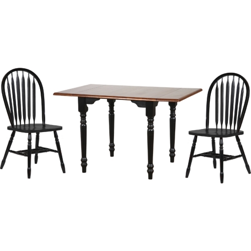 Selections 3 Piece Ext Drop Leaf Dining Set; Windsor Chair in Antique Black & Distressed Cherry Fi