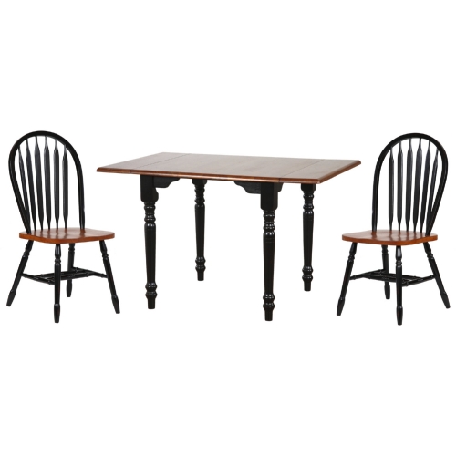 Selections 3 Piece Ext Drop Leaf Dining Set; Windsor Chair in Antique Black & Distressed Cherry Fi