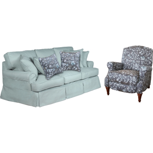 Horizon Slipcovered 2 Piece Sofa Set in Ocean Blue & Gray Fabric