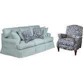 Horizon Slipcovered 2 Piece Sofa Set in Ocean Blue & Gray Fabric