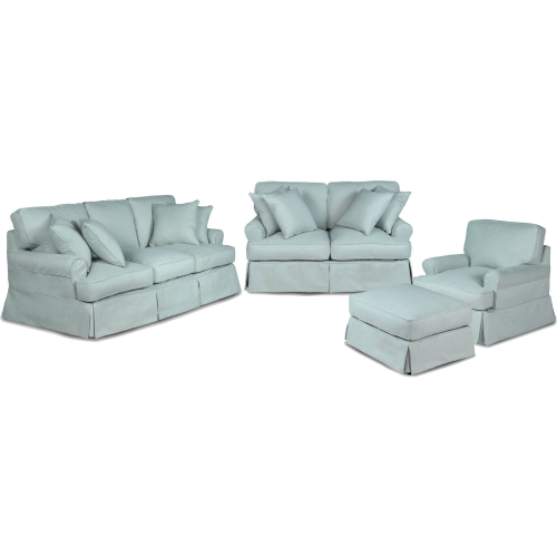 Horizon 4 Piece Slipcovered Sofa Set in Ocean Blue Fabric