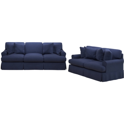 Horizon 2 Piece Slipcovered Sofa & Loveseat Set in Navy Blue Performance Fabric