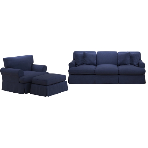 Horizon 3 Piece Slipcovered Sofa Set in Navy Blue Performance Fabric