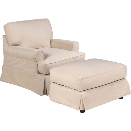 Horizon Slipcovered T Cushion Chair & Ottoman in Tan