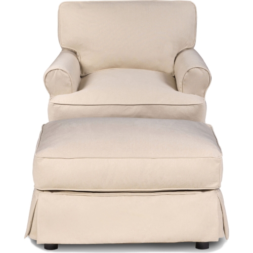 Horizon Slipcovered Set for T Cushion Accent Chair & Ottoman in Tan