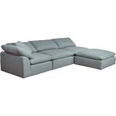 Puff 4 PC Slipcovered L Shape Modular Sectional Sofa & Ottoman in Ocean Blue Performance Fabric