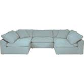 Puff 5 Piece Slipcovered U Shape Modular Sectional Sofa in Ocean Blue Performance Fabric