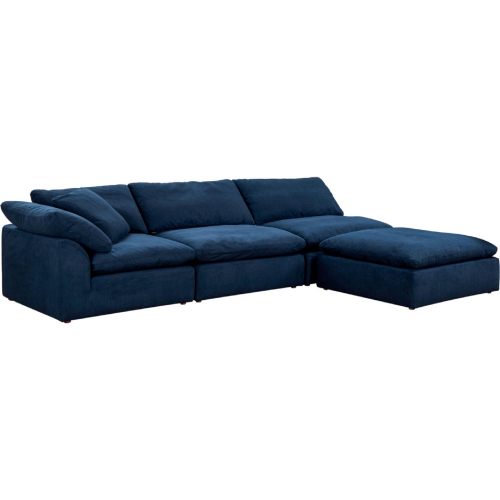 Puff 4 PC Slipcovered L Shape Modular Sectional Sofa & Ottoman in Navy Blue Performance Fabric