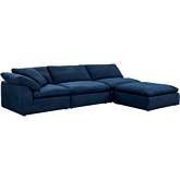 Puff 4 PC Slipcovered L Shape Modular Sectional Sofa & Ottoman in Navy Blue Performance Fabric