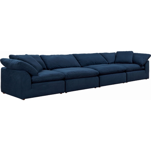 Comfy Puff 4 Piece Slipcovered Modular Sectional Sofa in Navy Blue Performance Fabric