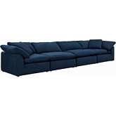 Comfy Puff 4 Piece Slipcovered Modular Sectional Sofa in Navy Blue Performance Fabric