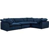 Comfy Puff 4 Piece Slipcovered Modular L Sectional Sofa in Navy Blue Performance Fabric