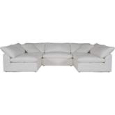 Puff 5 Piece Slipcovered U Shape Modular Sectional Sofa in White Performance Fabric