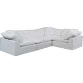 Comfy Puff 4 Piece Slipcovered Modular L Sectional Sofa in White Performance Fabric