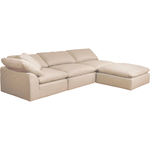 Puff 4 PC Slipcovered L Shape Modular Sectional Sofa & Ottoman in Tan Performance Fabric