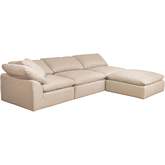 Puff 4 PC Slipcovered L Shape Modular Sectional Sofa & Ottoman in Tan Performance Fabric