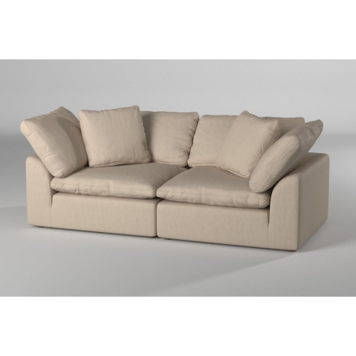 Puff 5 Piece Slipcovered U Shape Modular Sectional Sofa in Tan Performance Fabric