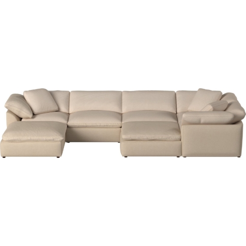 Comfy Puff 7 Piece Slipcovered Modular Sectional Sofa & Ottomans in Tan Performance Fabric