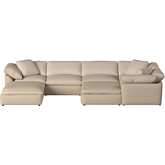 Comfy Puff 7 Piece Slipcovered Modular Sectional Sofa & Ottomans in Tan Performance Fabric