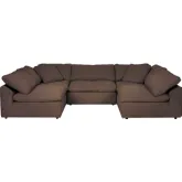 Puff 5 Piece Slipcovered U Shaped Sectional Sofa in Brown Performance Fabric