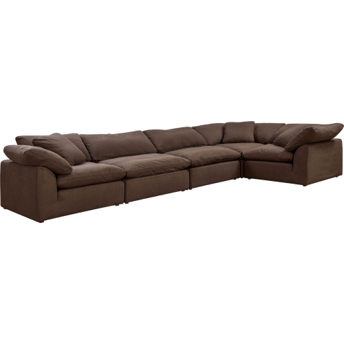 Comfy Puff 5 Piece Slipcovered Modular Sectional Sofa in Brown Performance Fabric