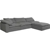 Puff 4 Piece Slipcovered Modular L Sectional Sofa w/ Ottoman in Gray Performance Fabric