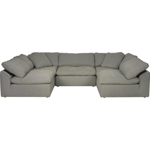 Puff 5 Piece Slipcovered U Shaped Sectional Sofa in Gray Performance Fabric