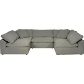 Puff 5 Piece Slipcovered U Shaped Sectional Sofa in Gray Performance Fabric